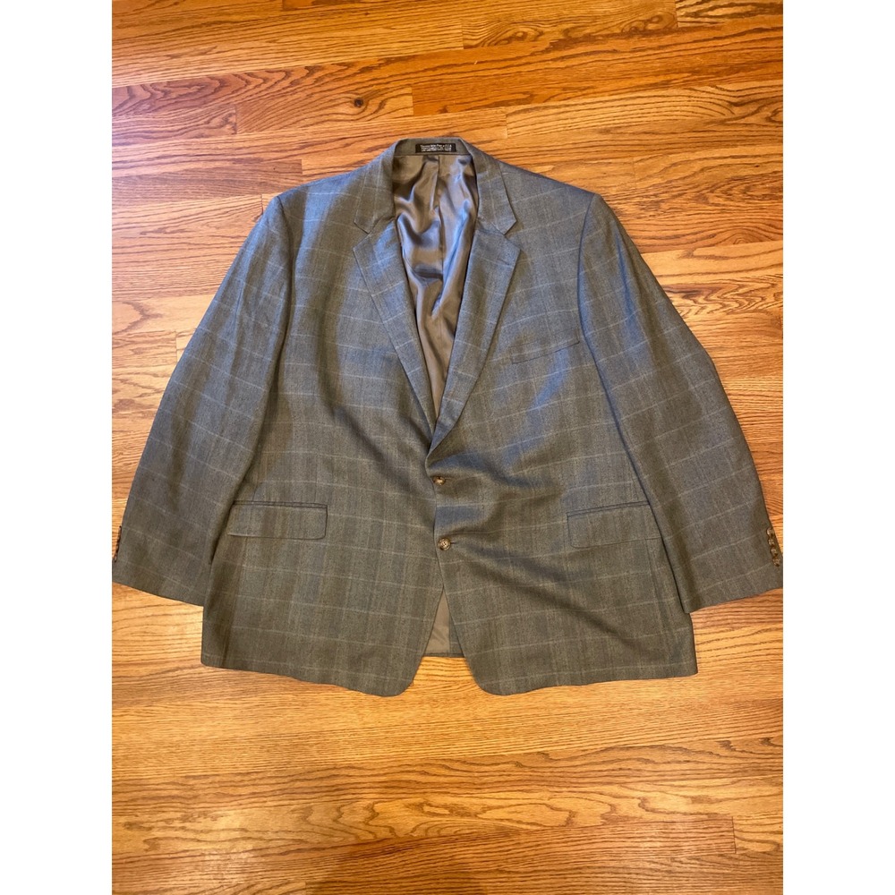 Christian Brooks Mens Blazer Gray Windowpane Two Button Sport Coat USA 56 - 58